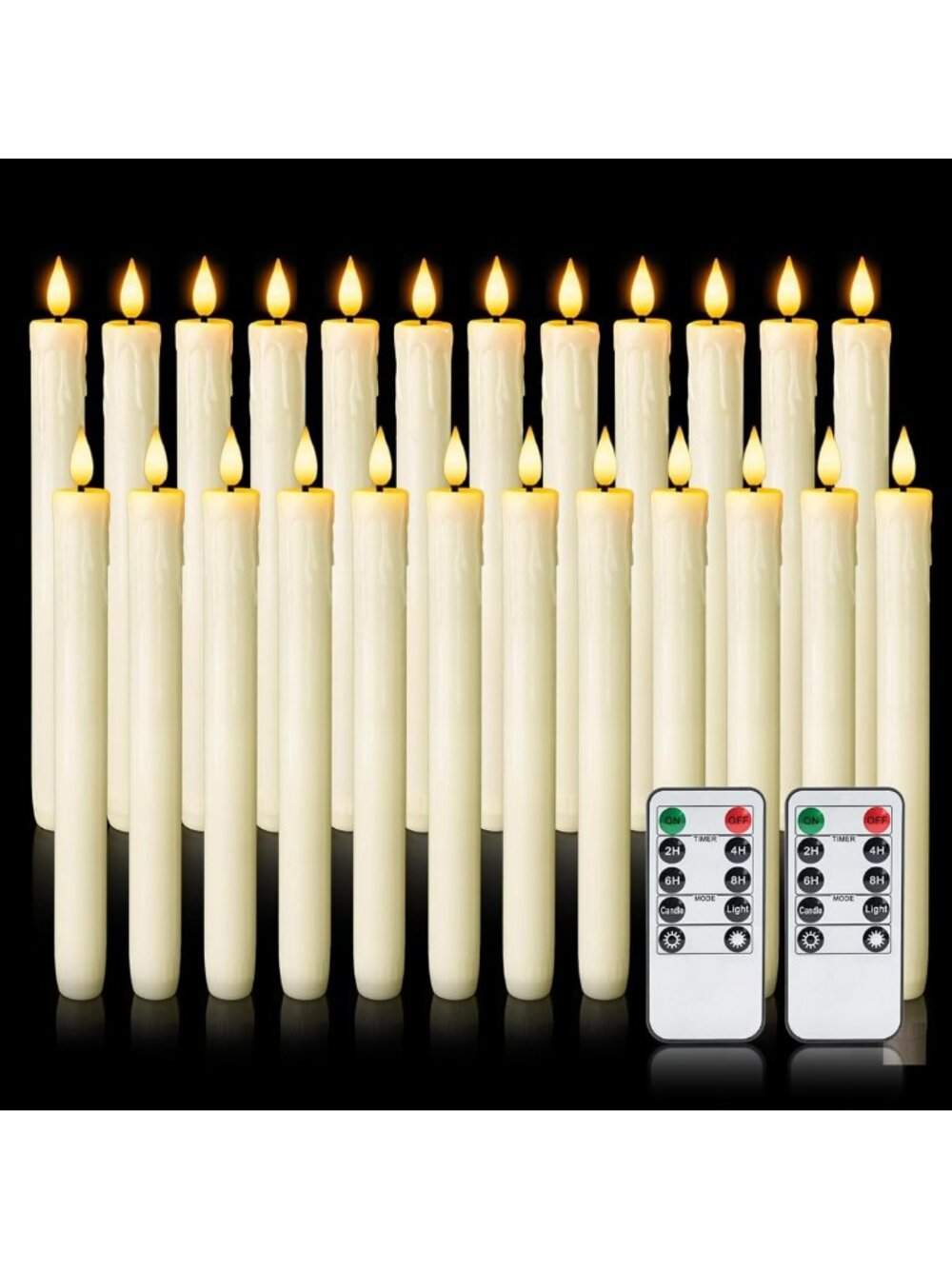 24 Pcs Flameless Taper Candles with Remote Timer & Dimmer - Ivory Battery